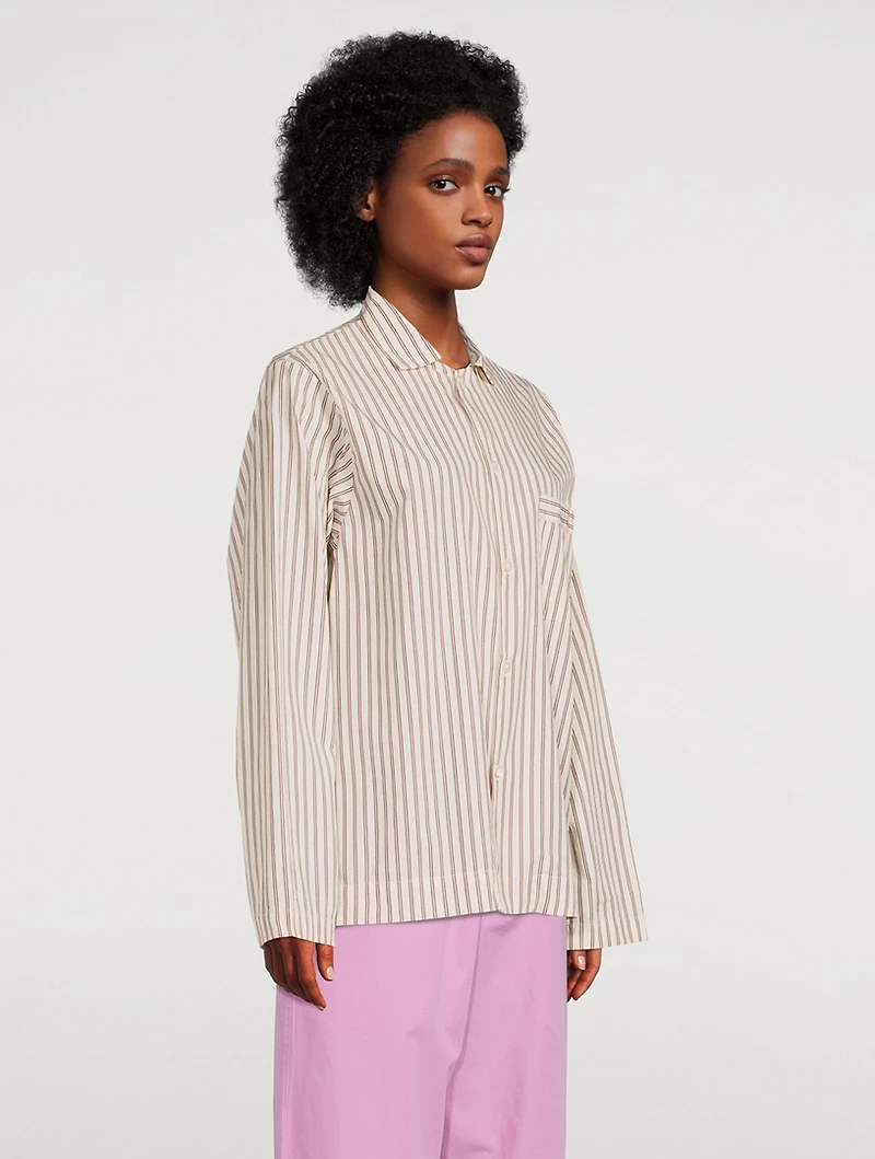 Organic Cotton Poplin Pajama Shirt Stripe Print