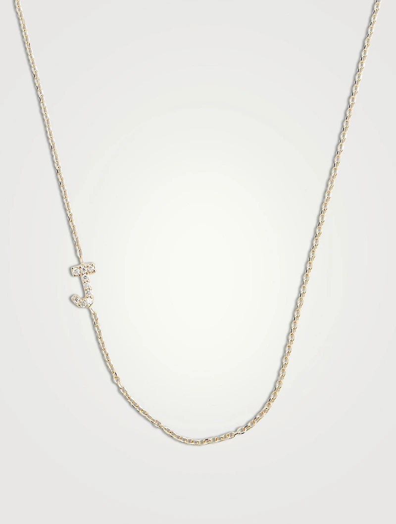Love Letter Gold J Initial Necklace With Pavé Diamonds