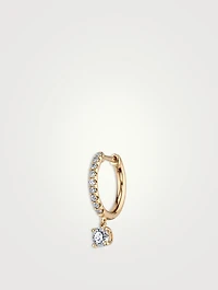18K Gold Diamond Huggie Hoop Earring With Round Diamond Drop