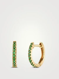 18K Gold Small Huggie Hoop Earrings With Tsavorite