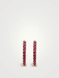 Small 18K Rose Gold Huggie Hoop Earrings With Rubies