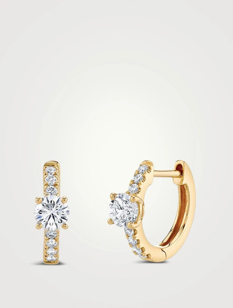18K Gold Huggie Hoop Earrings With Diamonds