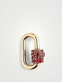 Medium Stoned Chubby Lock 14K Gold Pendant With Rubies