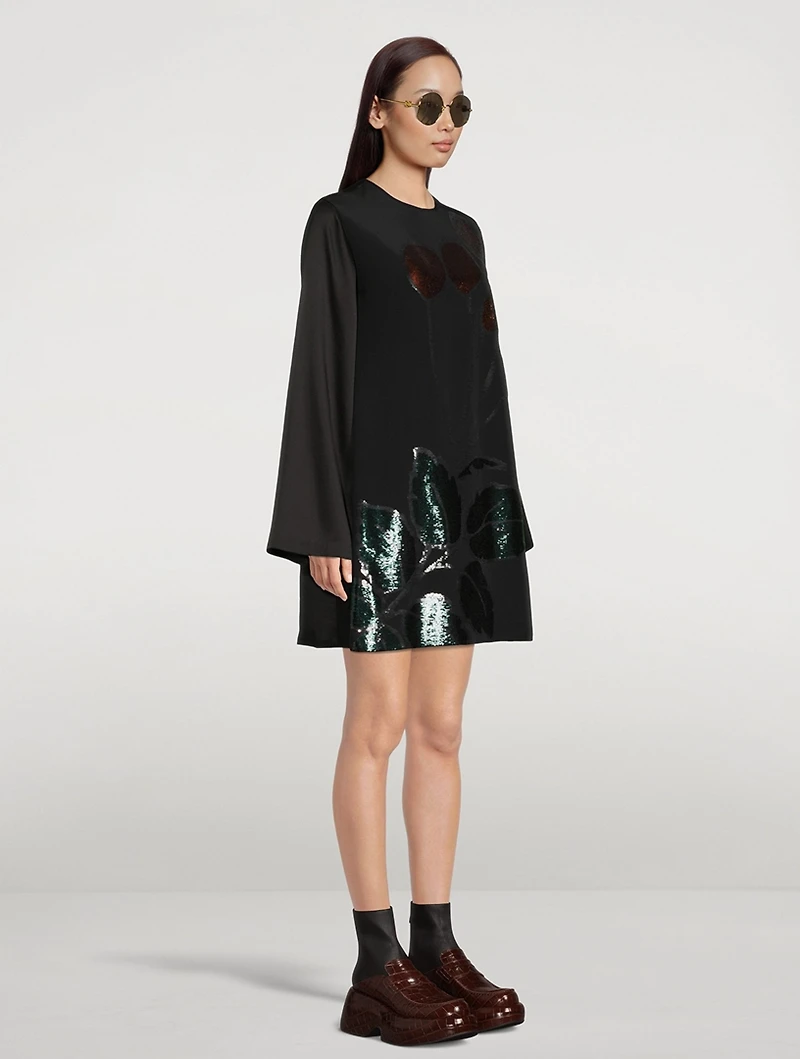 Embroidered Silk Mini Dress