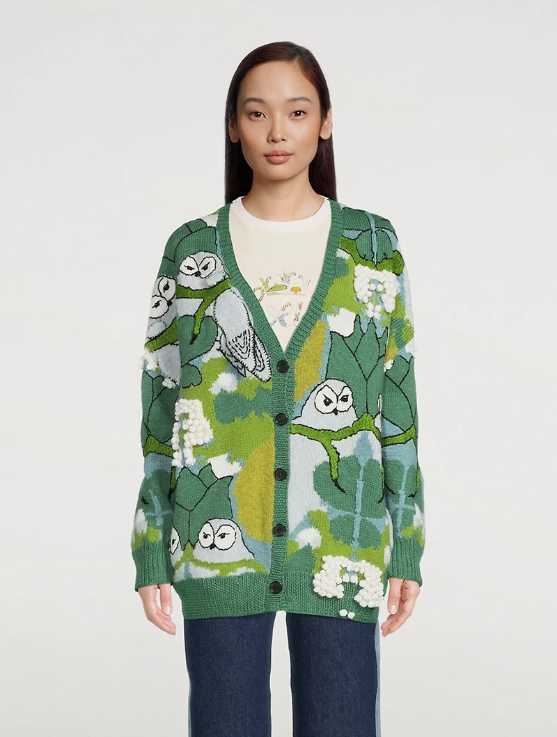Owl Jacquard Wool Cardigan