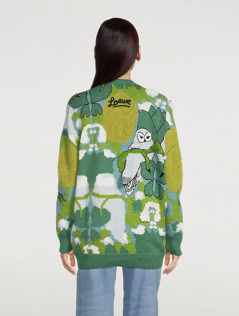 Owl Jacquard Wool Cardigan