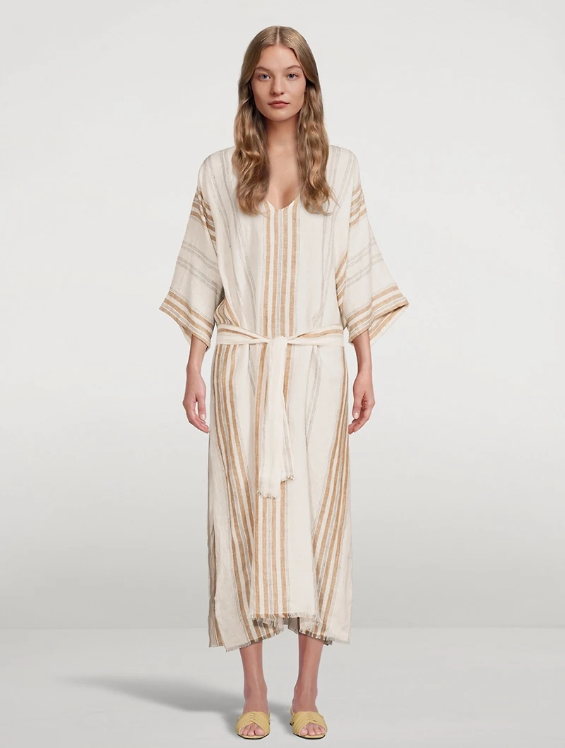 Cannes Linen Caftan Striped Print