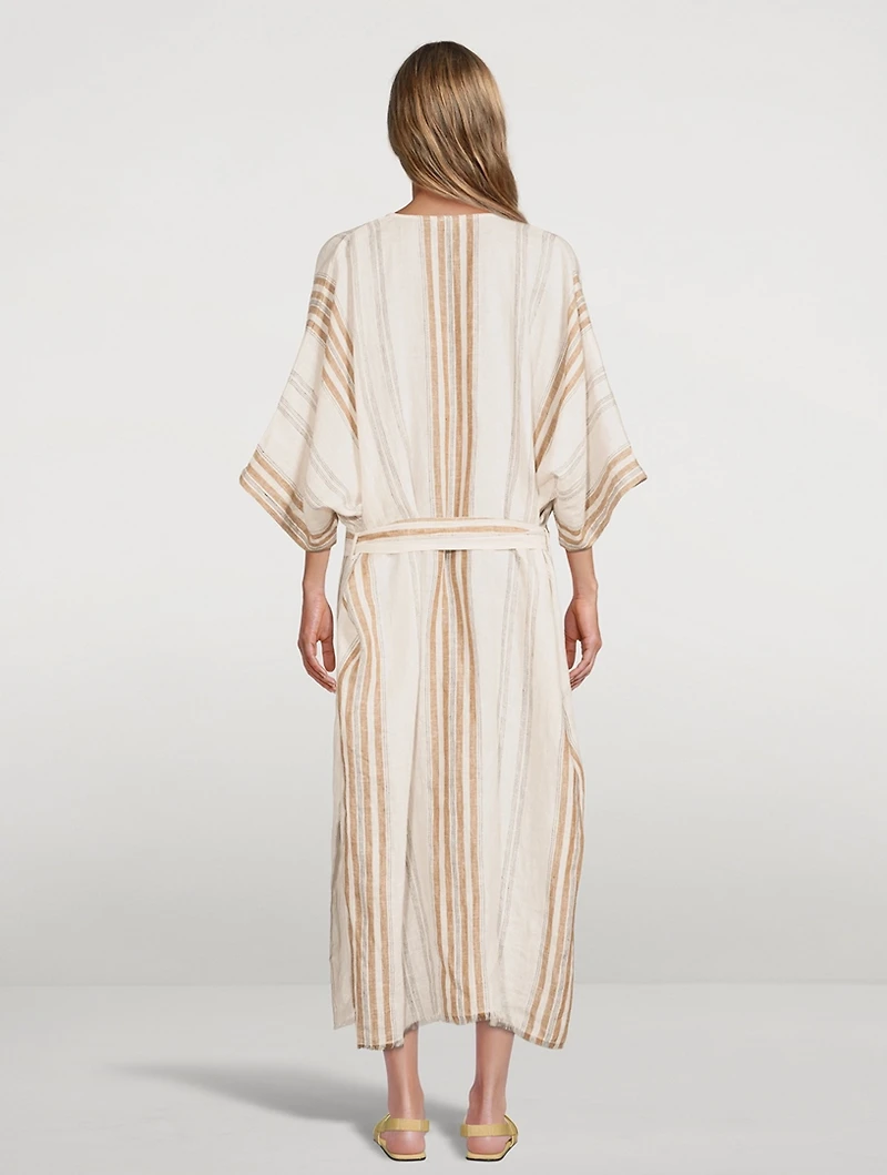Cannes Linen Caftan Striped Print