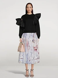 Gathered Cotton Midi Skirt William Blake Dante Print