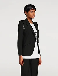 Peak Shoulder Wool Blazer With Zipper Trim