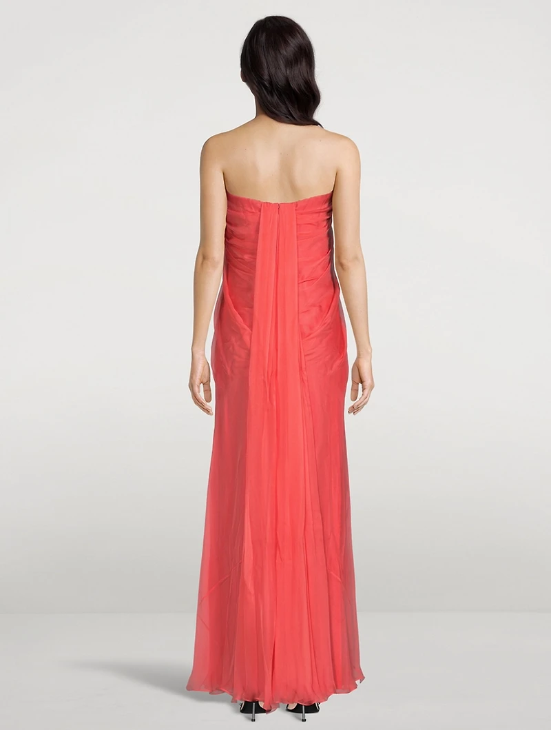 Silk Chiffon Strapless Gown