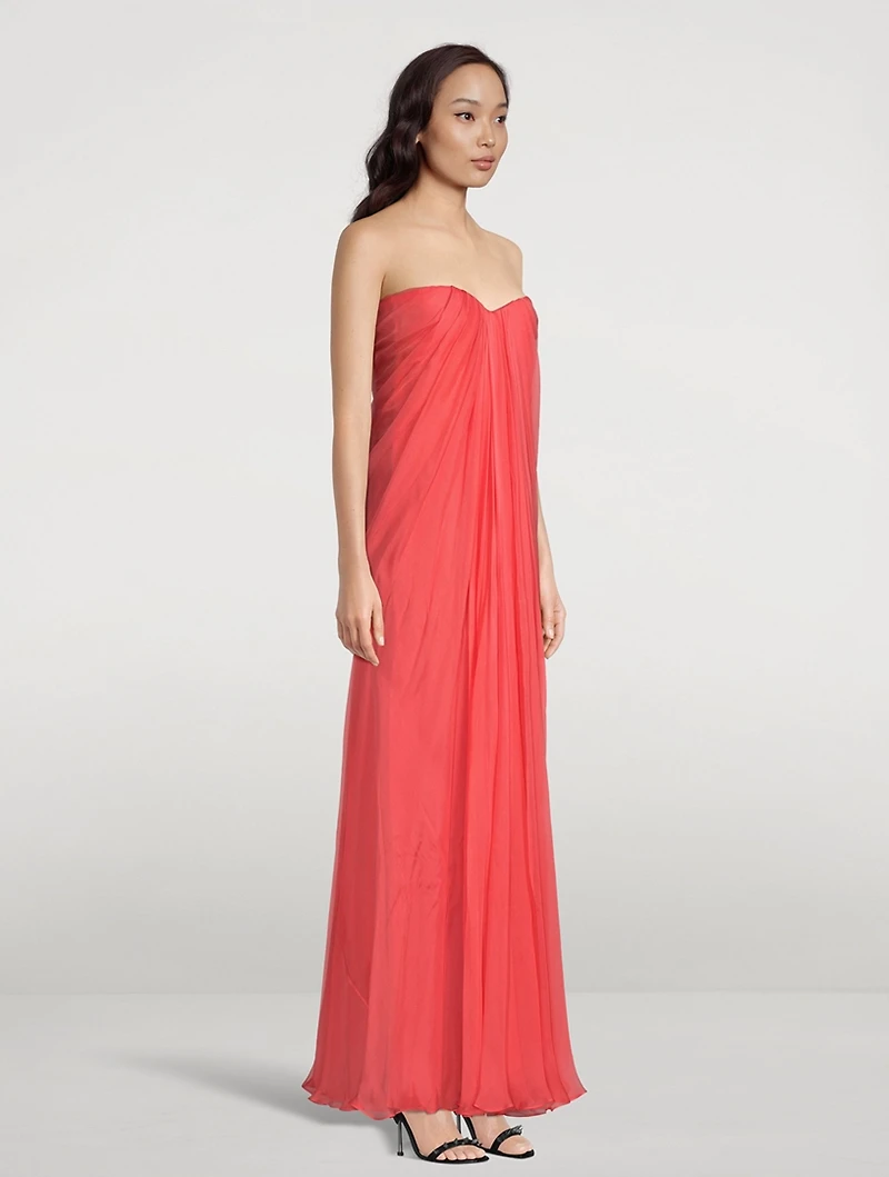 Silk Chiffon Strapless Gown