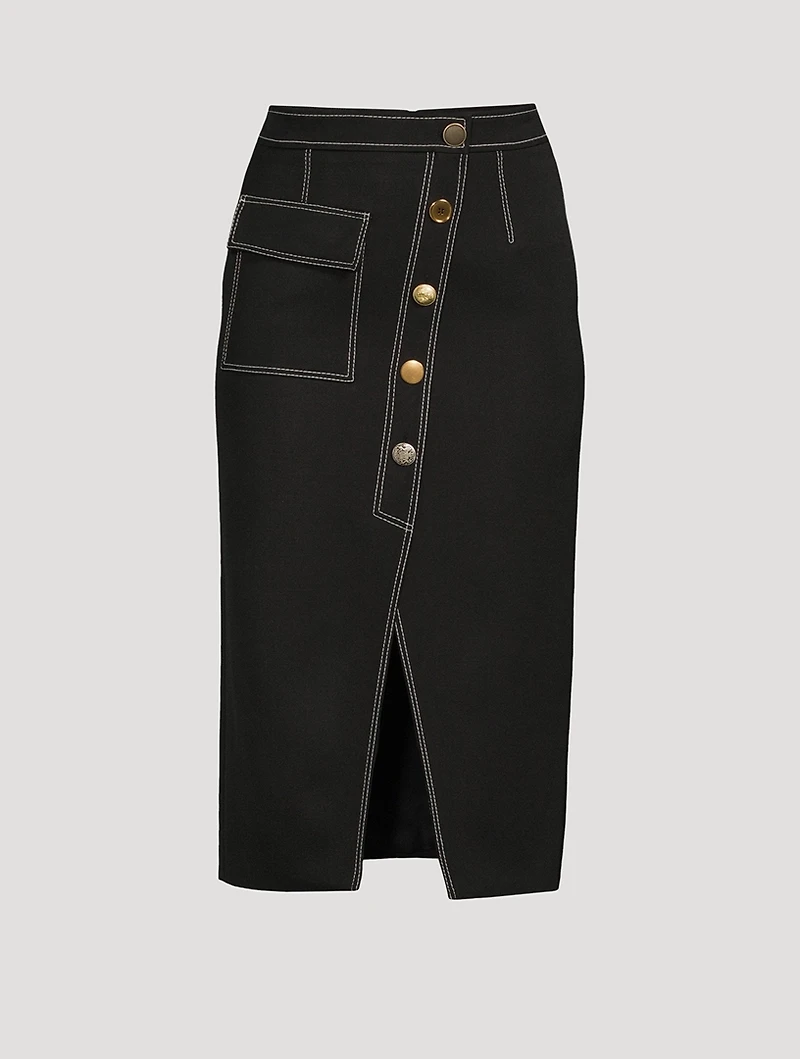 Asymmetric Wool Midi Skirt