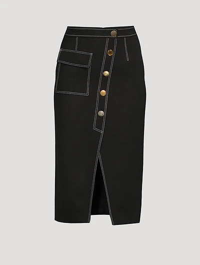 Asymmetric Wool Midi Skirt