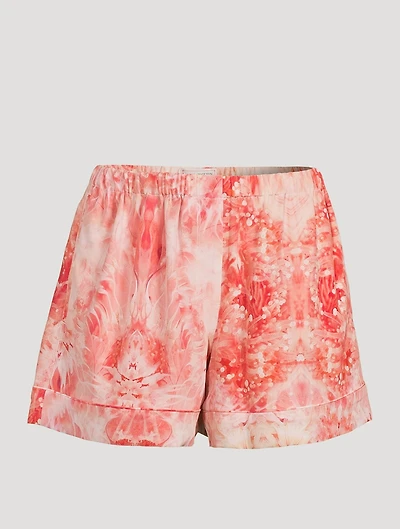 Silk Pajama Shorts Sea Coral Print