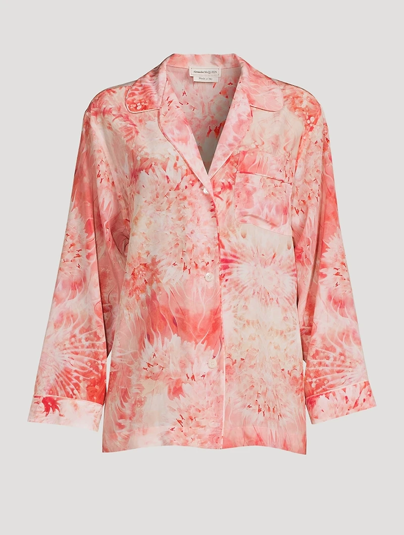 Silk Pajama Shirt Sea Coral Print
