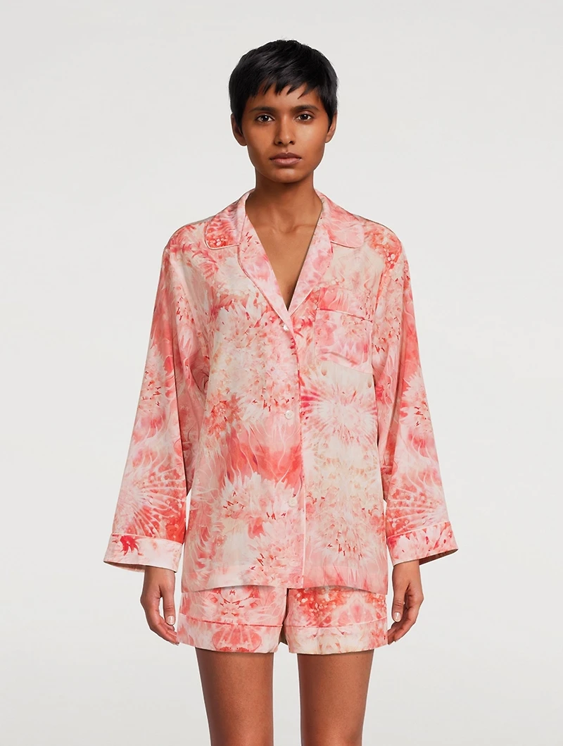 Silk Pajama Shirt Sea Coral Print