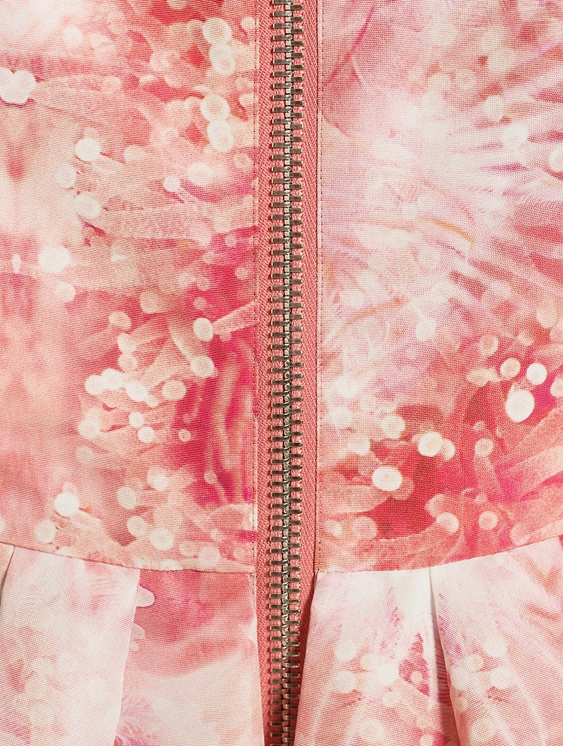 Zip-Front Polyfaille Midi Dress Sea Coral Print