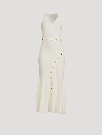 Buttoned Ottoman Knit Midi Dress