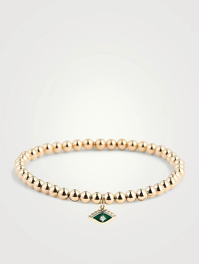 Small 14K Gold Beaded Bracelet With Diamond