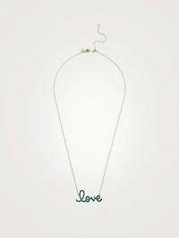 14K Gold Love Script Necklace With Emeralds