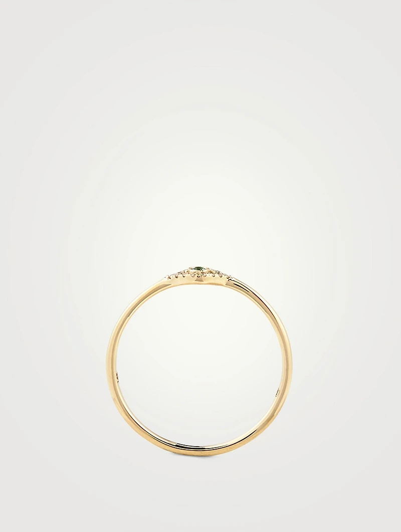 14K Gold Evil Eye Ring With Emerald And Diamonds