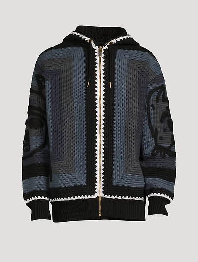 Tag Effect Crochet Zip Hoodie