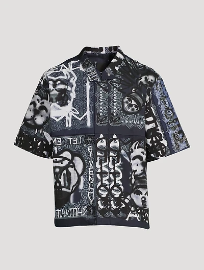 Short-Sleeve Zip Shirt Bandana Tag Print
