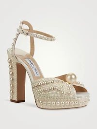 Sacaria Pearl-Embellished Satin Platform Sandals