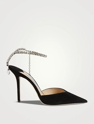 Saeda Suede Pumps With Crystal Ankle Strap
