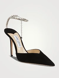 Saeda Suede Pumps With Crystal Ankle Strap