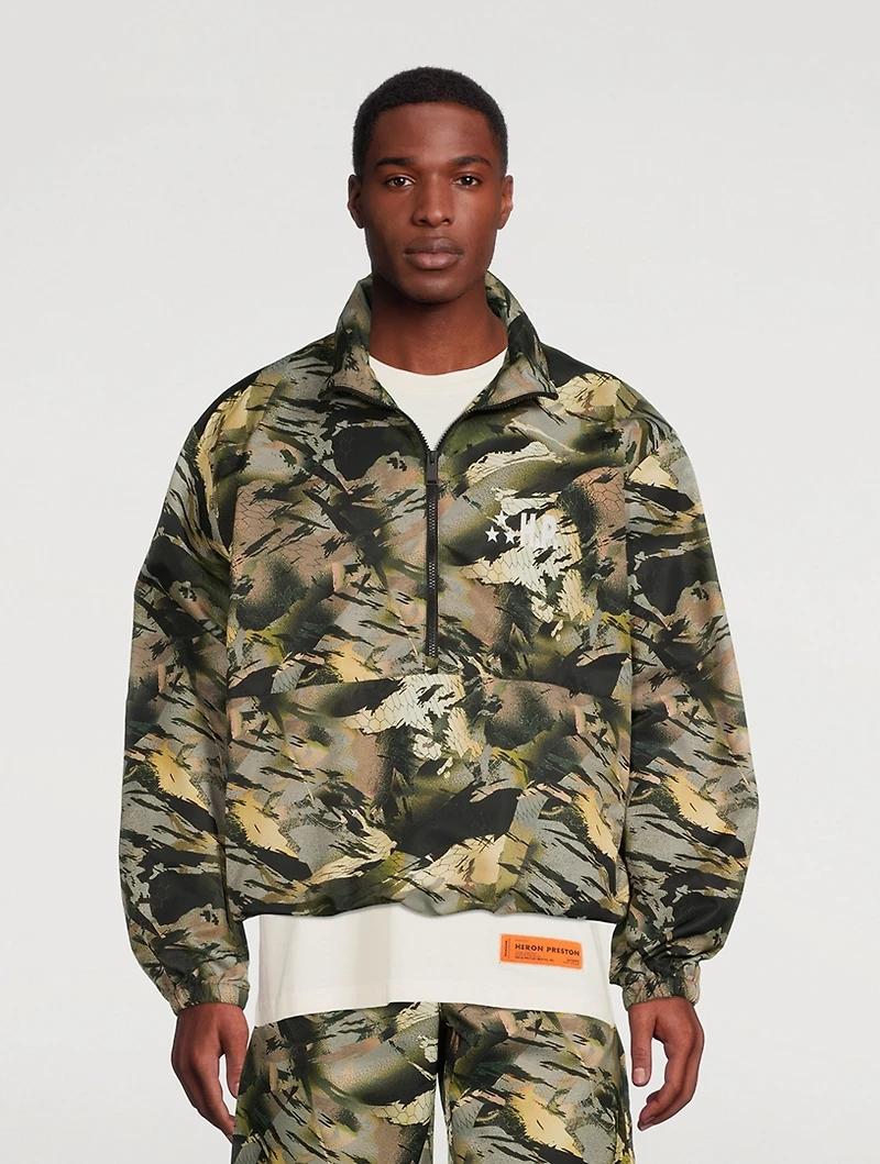 Nylon Pullover Windbreaker Jacket Camo Print
