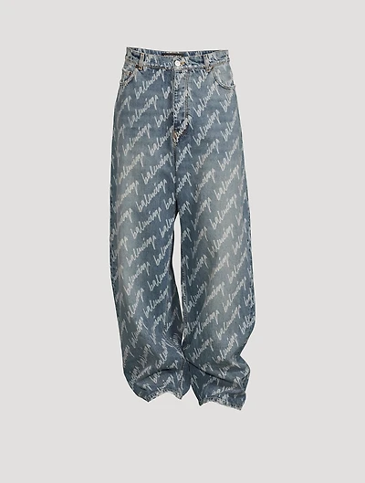 Soft Denim Oversized Jeans Logo Print