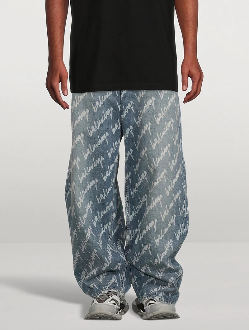 Soft Denim Oversized Jeans Logo Print