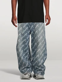 Soft Denim Oversized Jeans Logo Print