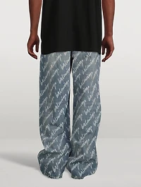 Soft Denim Oversized Jeans Logo Print