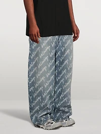 Soft Denim Oversized Jeans Logo Print