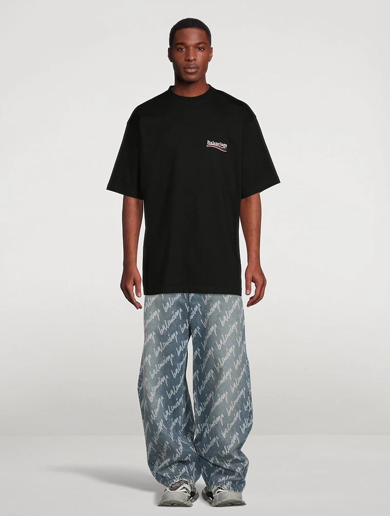 Soft Denim Oversized Jeans Logo Print