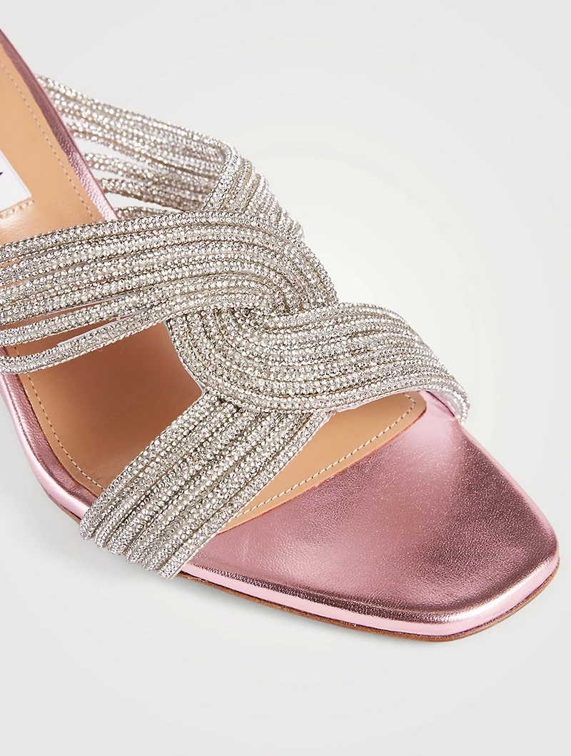 Gatsby Metallic Leather Mules With Crystals