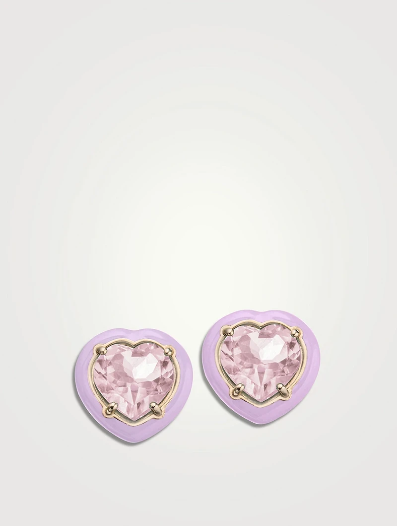 Candy Heart Stud Earrings With Pink Quartz
