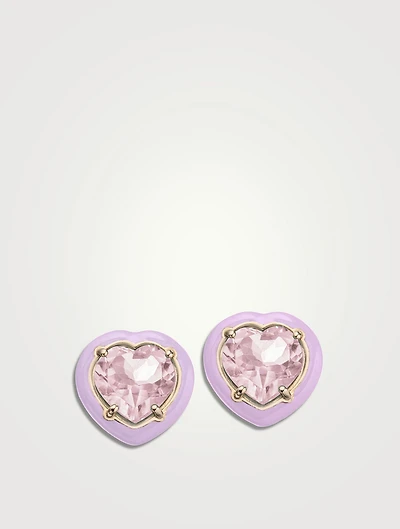 Candy Heart Stud Earrings With Pink Quartz