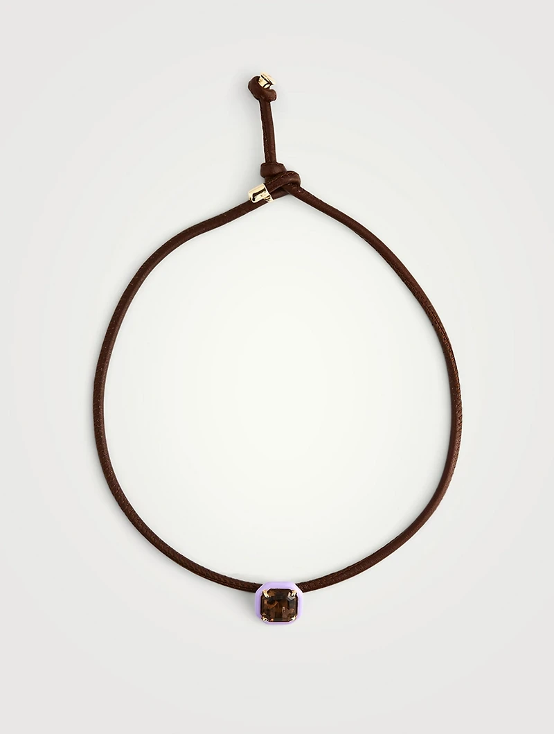 Pop Leather Choker Necklace With Smoky Quartz