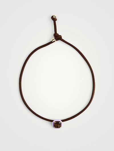 Pop Leather Choker Necklace With Smoky Quartz