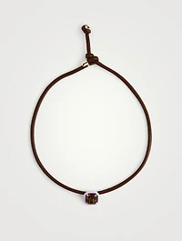 Pop Leather Choker Necklace With Smoky Quartz