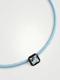 Pop Leather Choker Necklace With Topaz