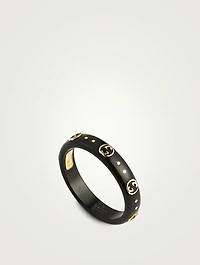 Interlocking G 18K Gold Icon Ring With Synthetic Corundum