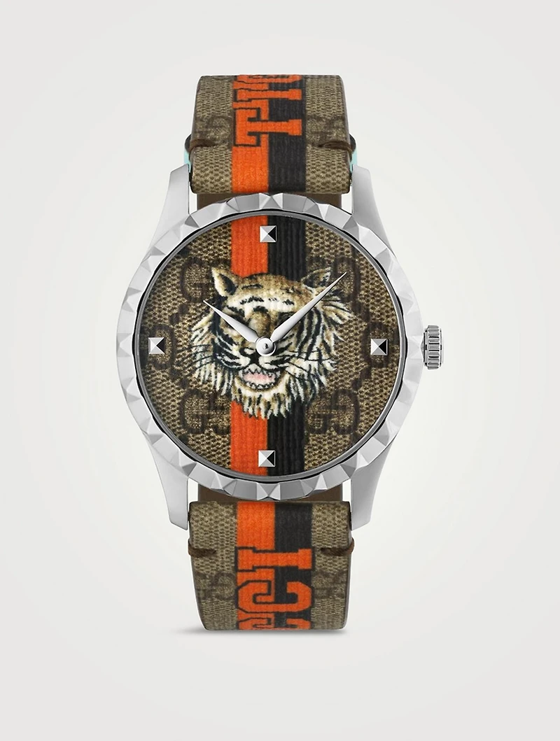 G-Timeless Tiger GG Supreme Canvas Strap Watch