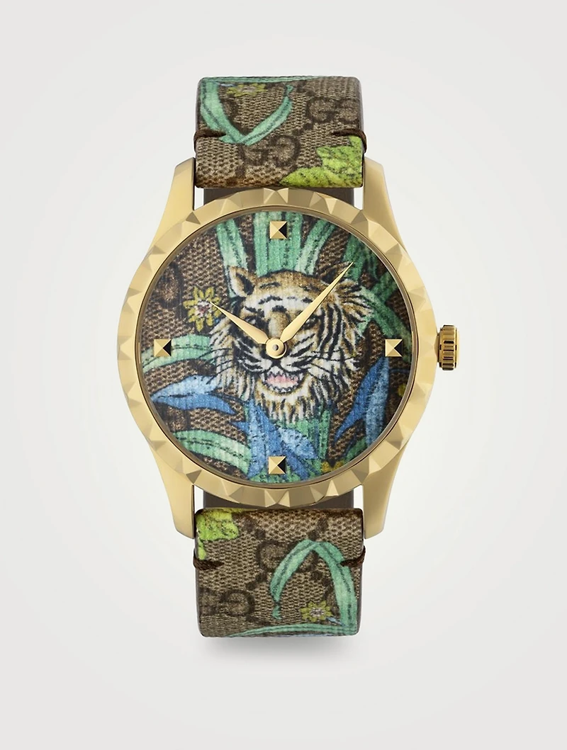 G-Timeless Tiger GG Supreme Canvas Strap Watch