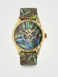 G-Timeless Tiger GG Supreme Canvas Strap Watch