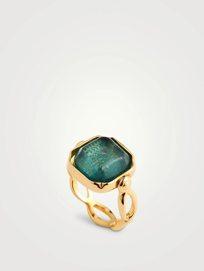 24K Gold Plated Square Crystal Cabochon Ring